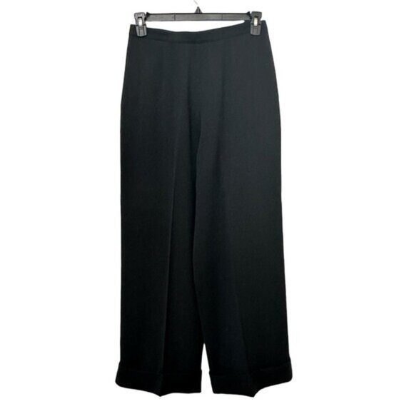 Vtg Mugler Womens 46? Dress Pants Wide Leg Cuffed Pleated Trousers France Black - Picture 2 of 8